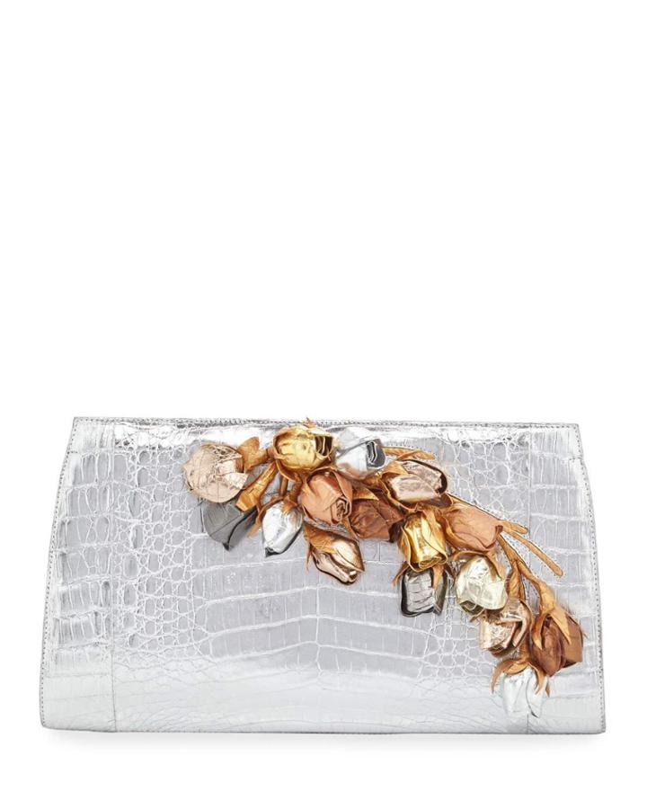 Rosebud Slicer Metallic Crocodile Clutch Bag