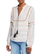 Fringe Stripe Tassel-tie Blouse