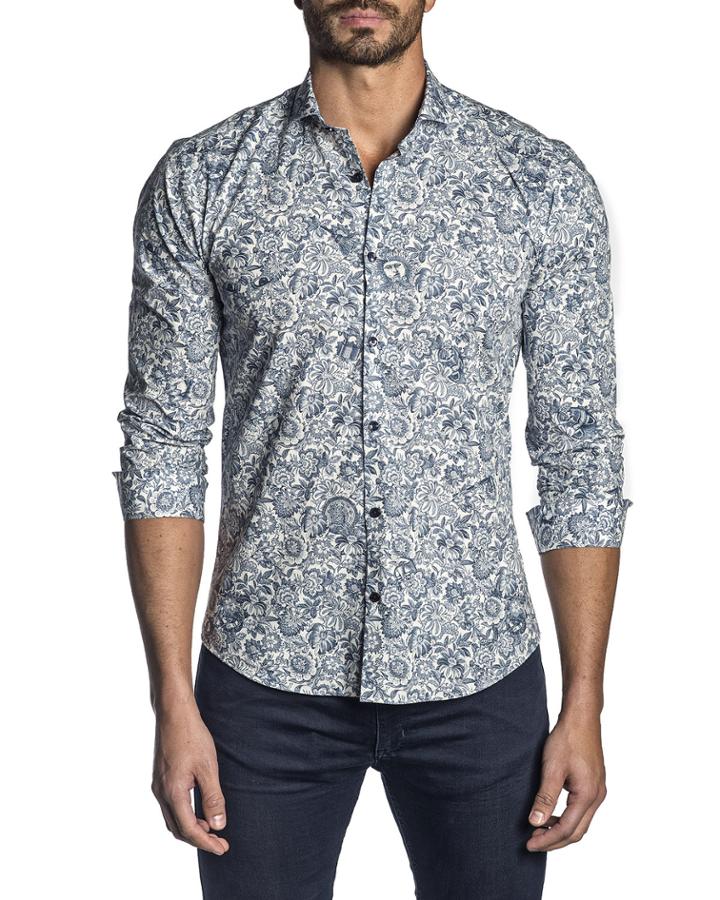 Men's Semi-fitted Floral Face Long-sleeve Woven