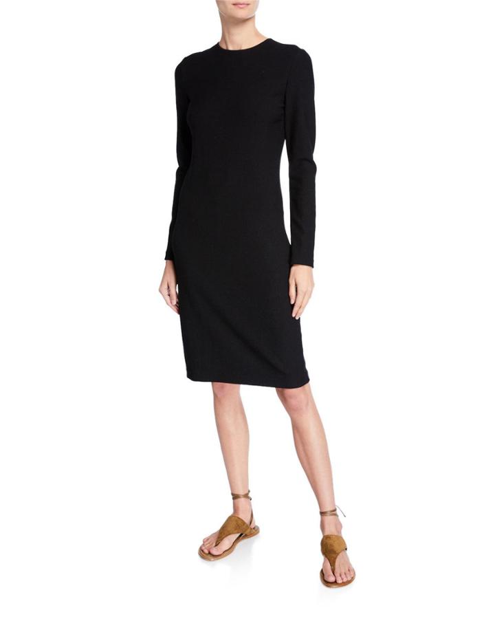 Long-sleeve Crewneck Pencil Dress