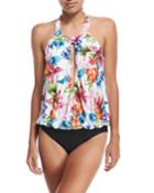 Tropical Trip High-neck Blouson One-piece Swimsuit,