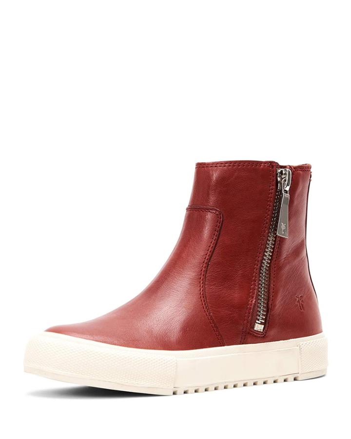 Gia Lug Zip Leather Ankle Booties, Red