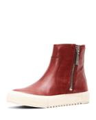 Gia Lug Zip Leather Ankle Booties, Red