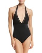 Bay Halter Mesh One-piece Swimsuit, Black