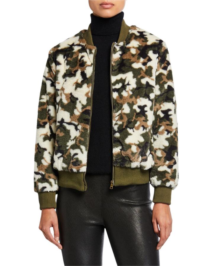 Camo Faux-fur Baseball Jacket