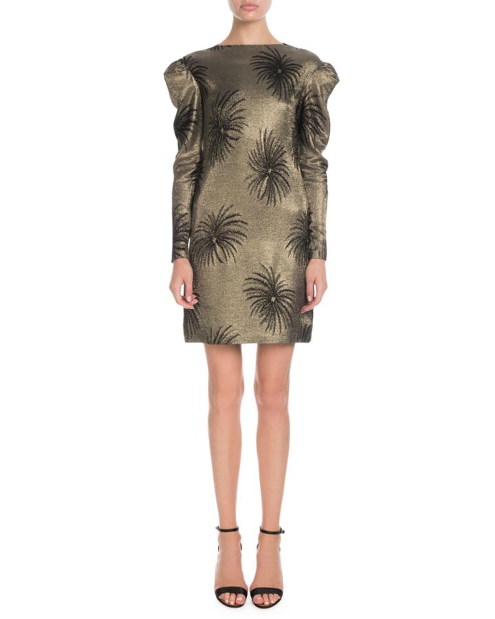 Pouf-sleeve Fireworks Metallic-jacquard