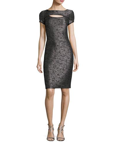 Anaya Sequined Short-sleeve Dress, Black