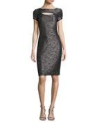 Anaya Sequined Short-sleeve Dress, Black
