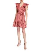 Striped Sleeveless Ruffle Wrap Dress