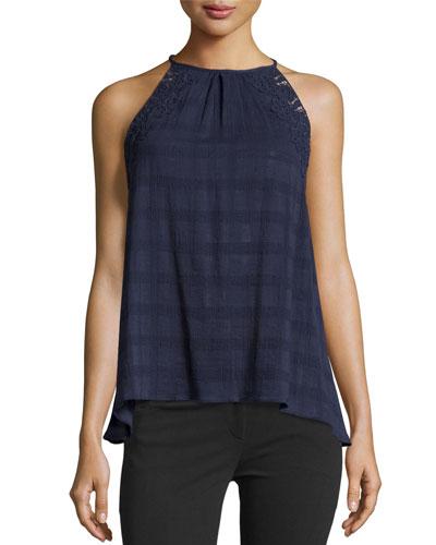 Sleeveless Lace Trim Tank, Navy
