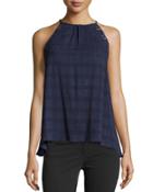 Sleeveless Lace Trim Tank, Navy