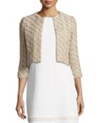 Tweed 3/4-sleeve Cropped Jacket, Gold