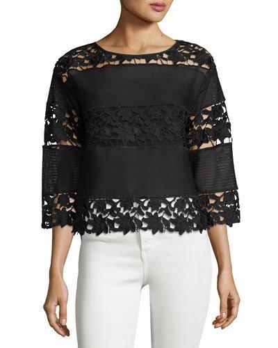 3/4-sleeve Lace Top, Black
