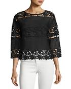3/4-sleeve Lace Top, Black