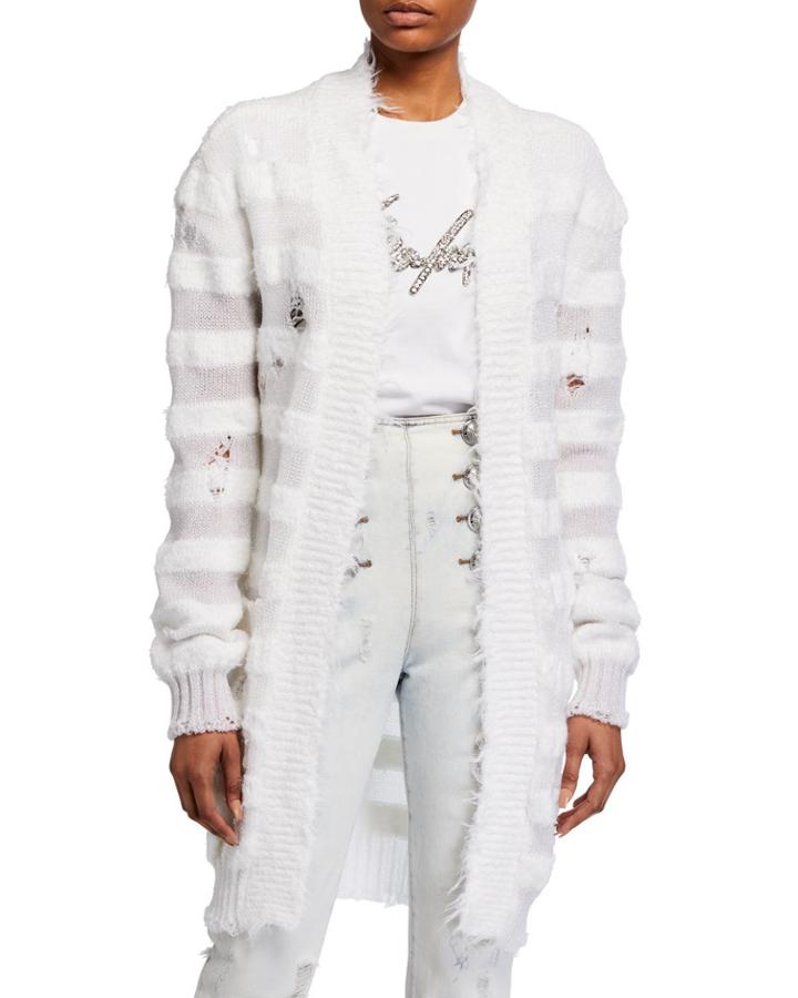 Striped Destroyed Belted Cardigan