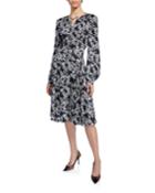 Floral-print Tie-neck Blouson-sleeve Silk Twill Dress