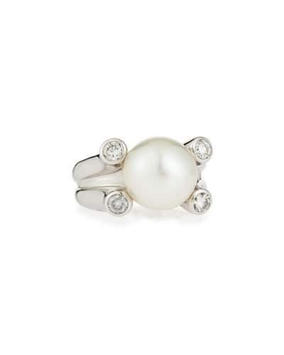 18k White South Sea Pearl & Diamond Ring