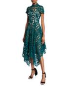Cap-sleeve Lace Illusion Cocktail Dress