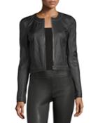 Helen Zip-front Fitted Leather Jacket With Contrast