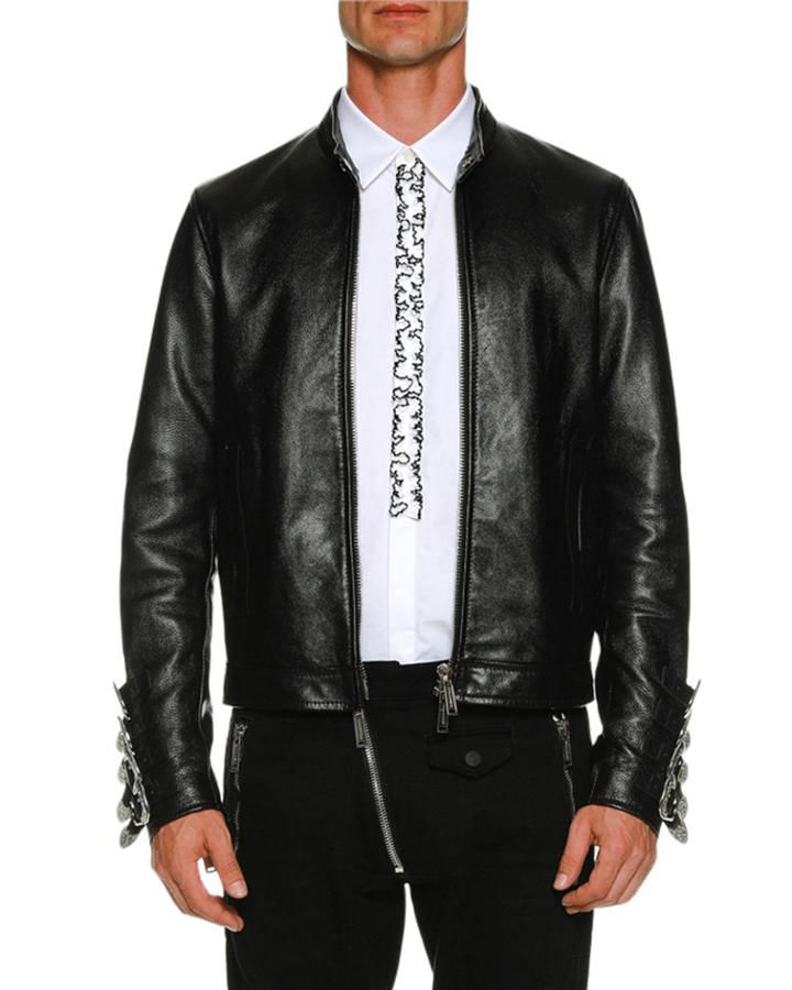 Leather Biker Jacket W/ Buckle Cuffs