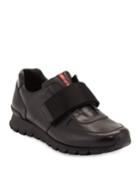 Men's Strap-front Leather Running Sneakers, Black