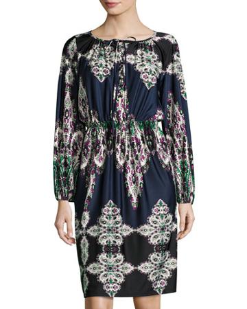 Lace-neck Boho-print Dress, Thistle Boho