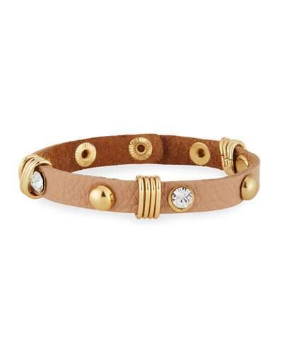 Studded Leather Cuff Bracelet W/ Crystals