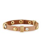 Studded Leather Cuff Bracelet W/ Crystals