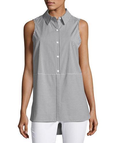 Striped Poplin Sleeveless Blouse