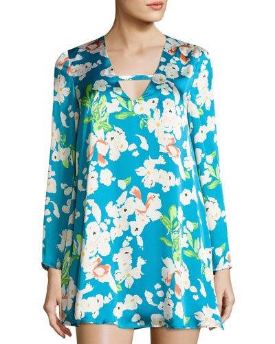 Priscilla Floral-print Shift Dress, Teal