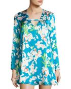 Priscilla Floral-print Shift Dress, Teal