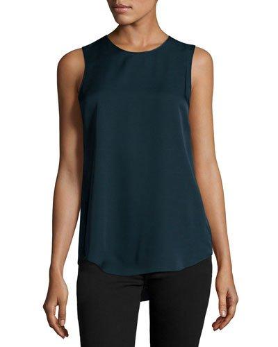 Silk Modern Sleeveless Top, Navy