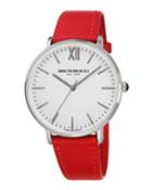 36mm Roma Classic Leather Watch, Red/steel