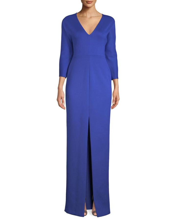 Tilly V-neck 3/4-sleeve Neoprene Column Gown