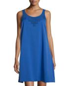 Pleated-yoke Sleeveless Dress, Royal Blue