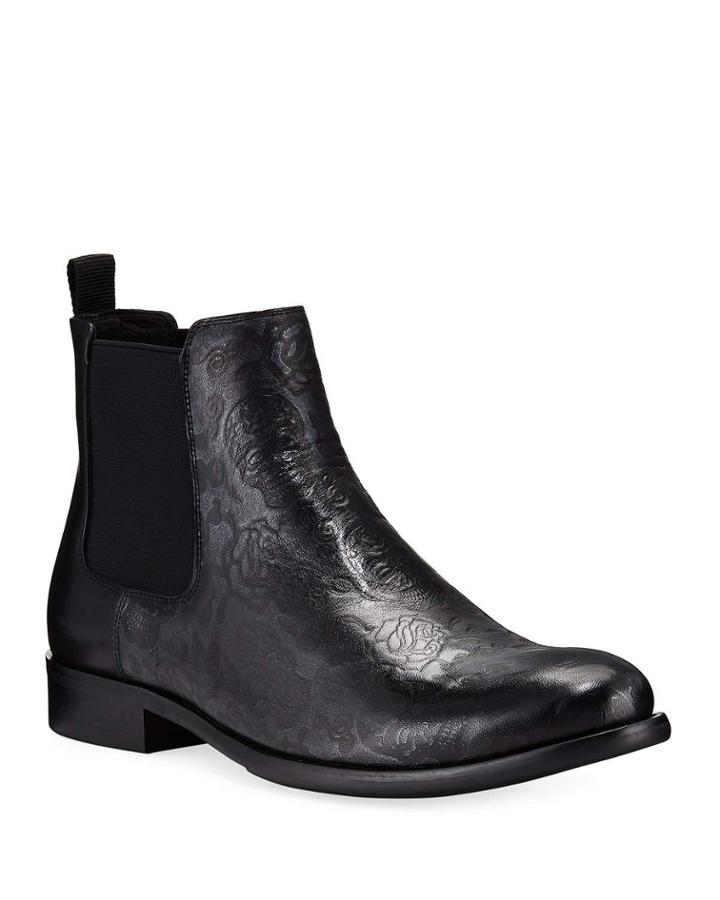 Men's Dawson Skull & Roses Leather Chelsea Boots