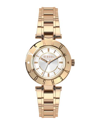 34.5mm Logo Bracelet Watch, Rose Golden/white