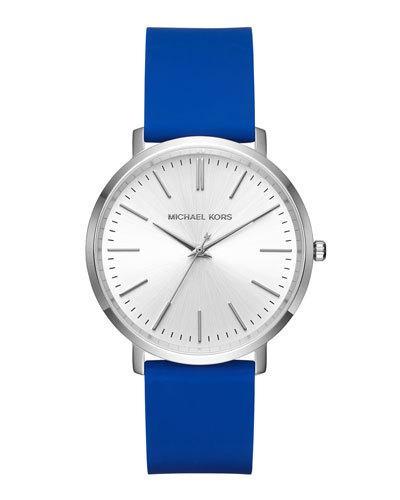 41.5mm Jaryn Watch W/ Silicone Strap, Silvertone/blue