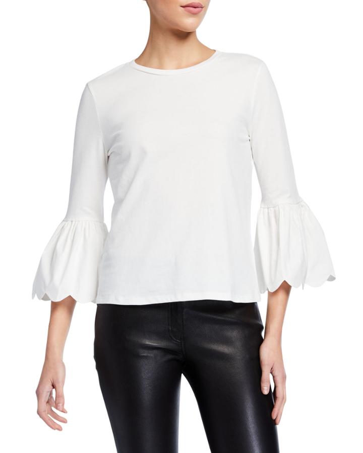 Scallop Bell Sleeve Cotton T-shirt