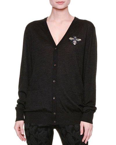 Cashmere Cardigan W/embellished Brooch