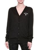 Cashmere Cardigan W/embellished Brooch