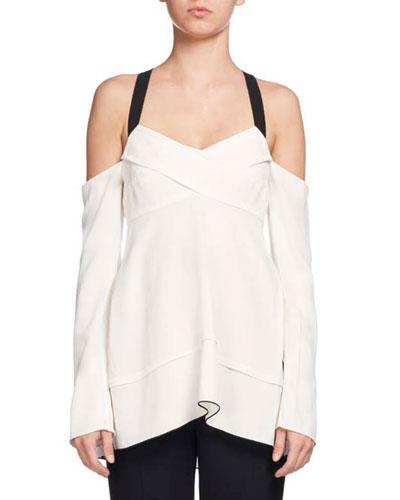Cold-shoulder Crisscross Tunic Blouse, White