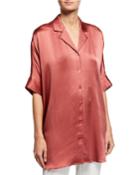 Hammered Silk Button-front Elbow-sleeve