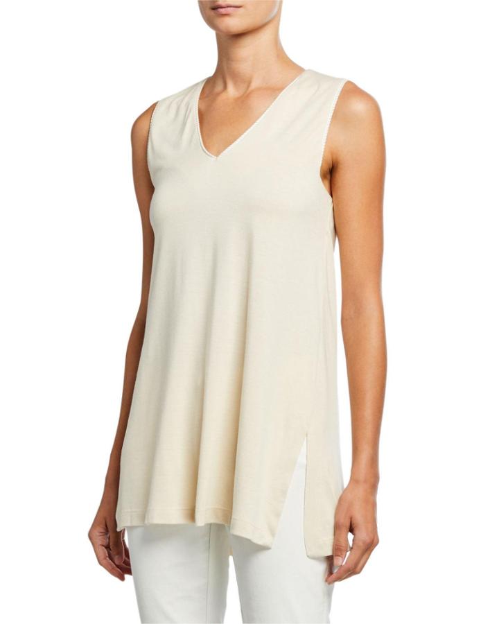 Leather-trim Sleeveless Tank