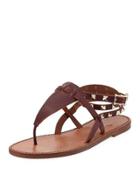 Rockstud Low Leather Sandal, Brown/multi