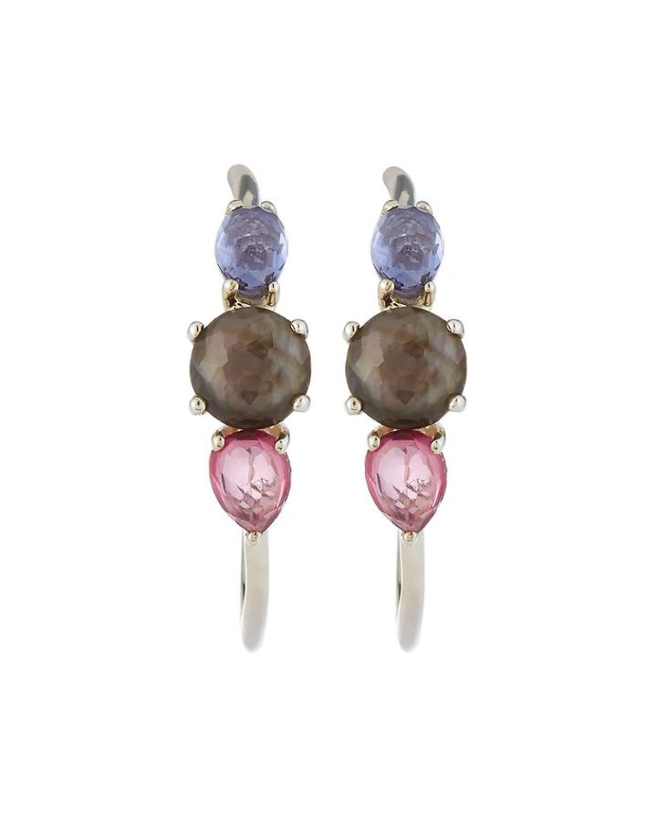Rock Candy 3-stone Small Hoop Earrings In Noir