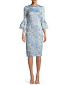 Tissue Cloque Bell-sleeve Dress