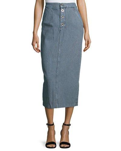 Malo Striped Long Skirt, Blue/white