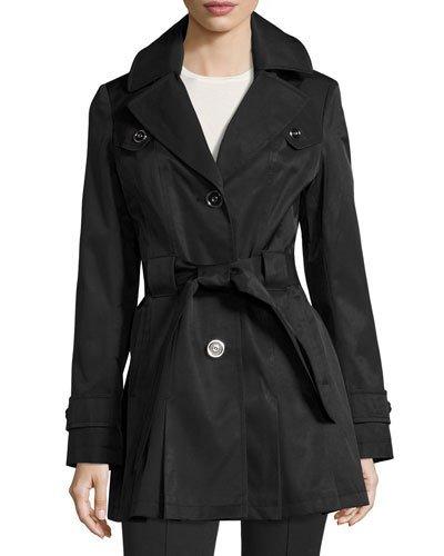 Water-resistant Belted Trench Coat, Black