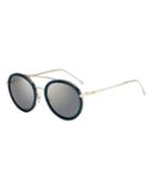 Trimmed Round Monochromatic Sunglasses, Black